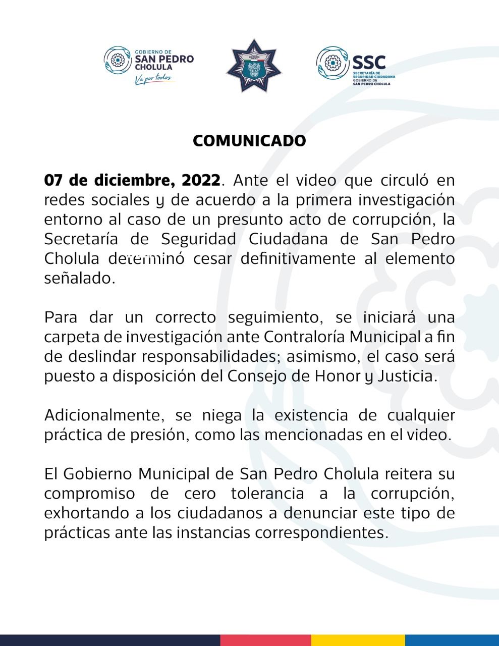 Por: Cortesía Lula Pineda Cese definitivo y carpeta de investigación a policía que extorsionó a conductor en San Pedro Cholula