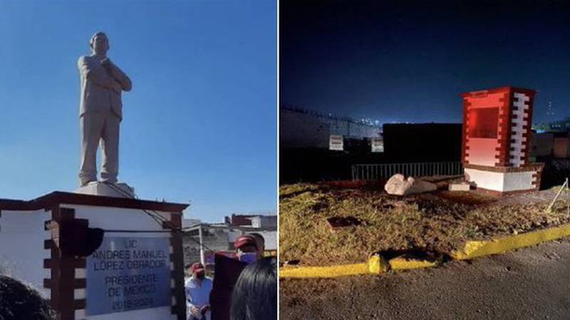 Por: Cortesía Tiran estatua de AMLO en Atlacomulco; duró dos días
