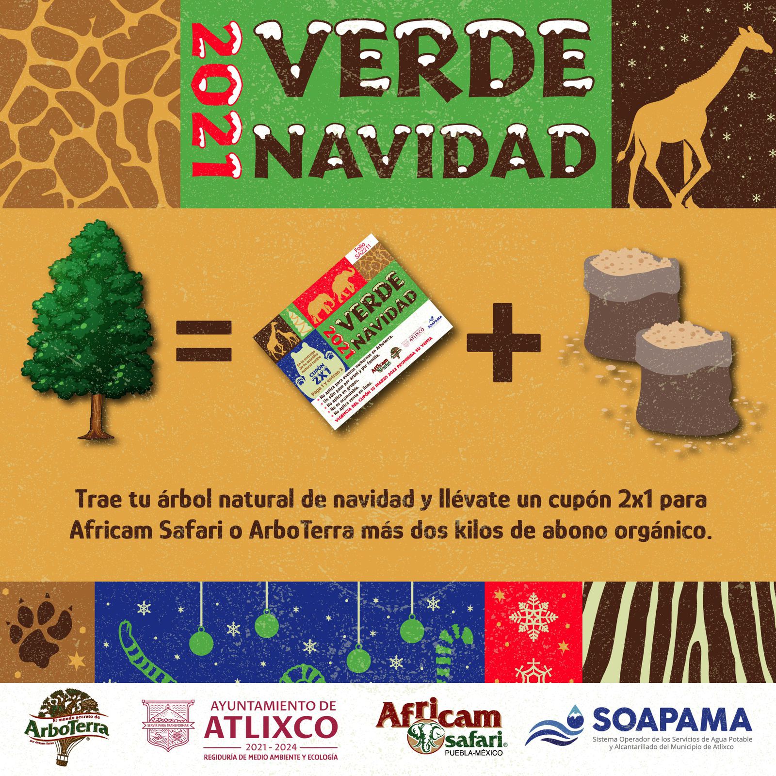 Por: Cortesía SOAPAMA y Ayuntamiento de Atlixco se unen a la campaña “Verde Navidad 2021” de Africam Safari.