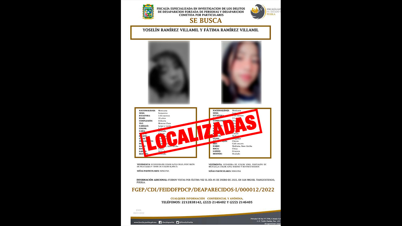 Por: Cortesía Buscan a Yoselín y Fátima Ramírez de 15 y 13 años, son hermanas desaparecidas en Tlahuapan