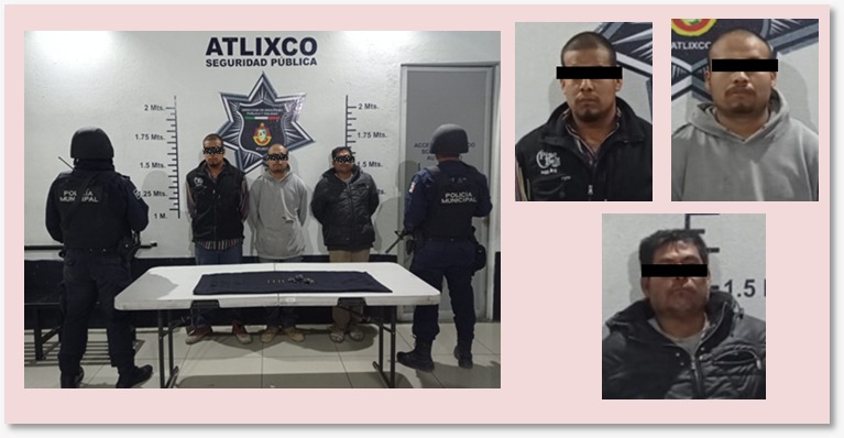 Por: Cortesía Por posesión ilegal de arma de fuego policía municipal de Atlixco detiene a sujetos