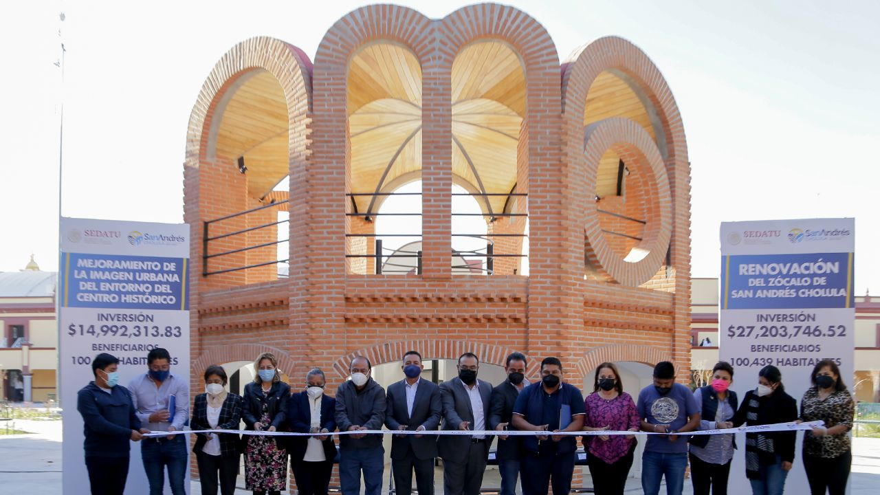 Por: Cortesía SEDATU finalizó el reacondicionamiento del Zócalo de San Andrés Cholula