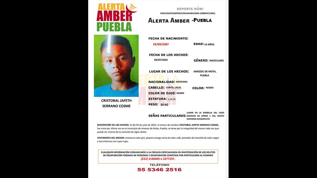 Por: Cortesía Buscan a Cristóbal de 14 años de edad, desapareció en Amozoc