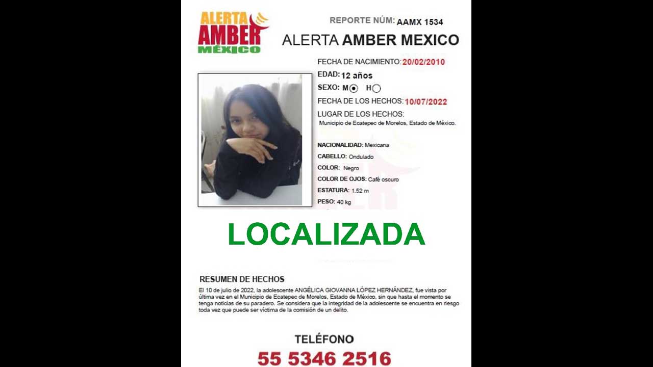 Por: Cortesía Localizan a la menor Angélica Giovanna, desapareció tras ser enganchada por un sujeto a través de un videojuego