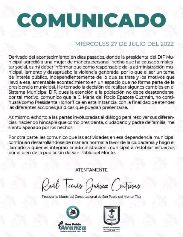 Por: Cortesía Separan del cargo a presidenta del DIF de San Pablo del Monte