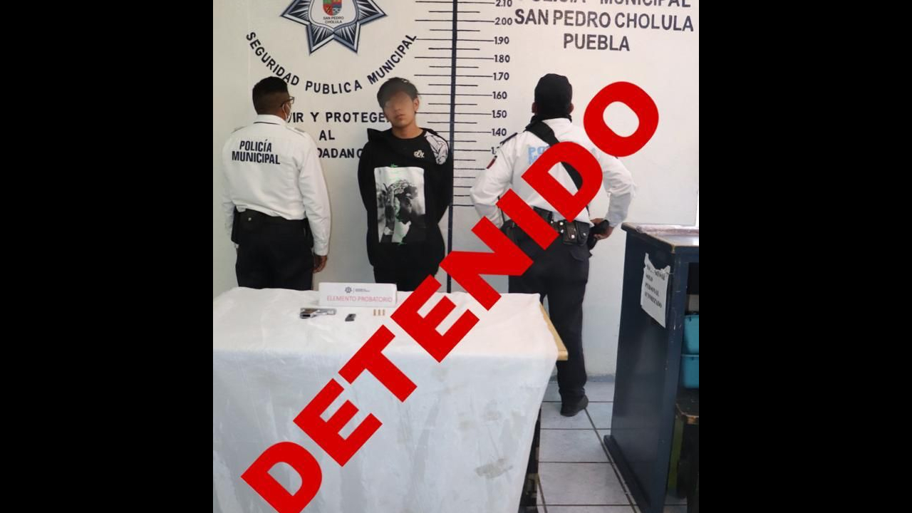 Por: Cortesía Joven de 19 años se paseaba por las calles de San Pedro Cholula con un arma de fuego