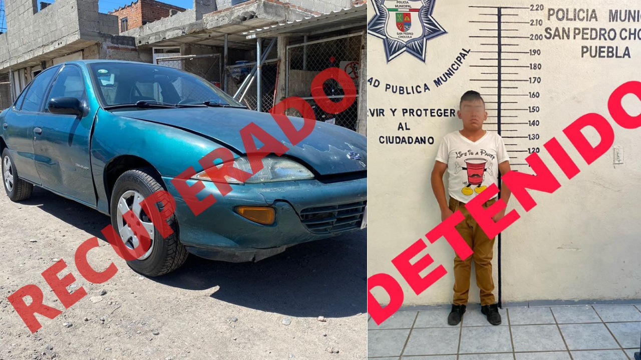 Por: Cortesía Policías de San Pedro Cholula recuperan un auto robado y detienen a su conductor