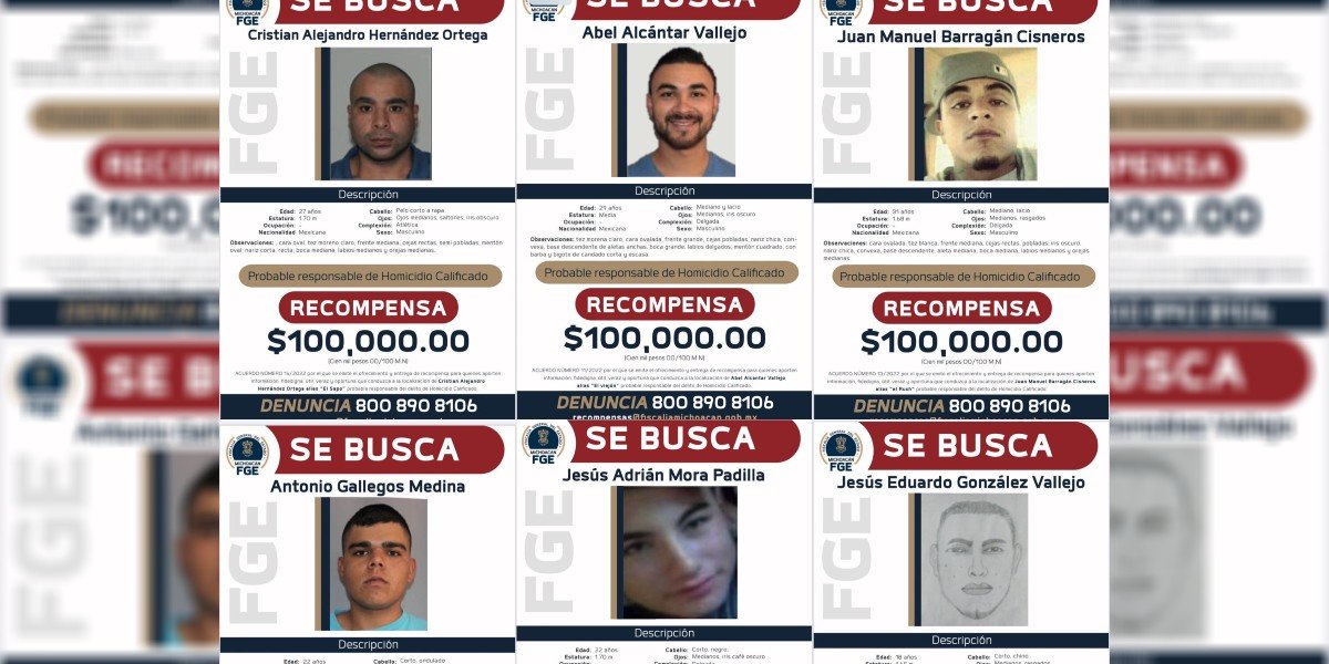 Por: Cortesía FGE ofrece recompensa por información de seis de los responsables de la masacre en Michoacán y gira órdenes de aprehensión