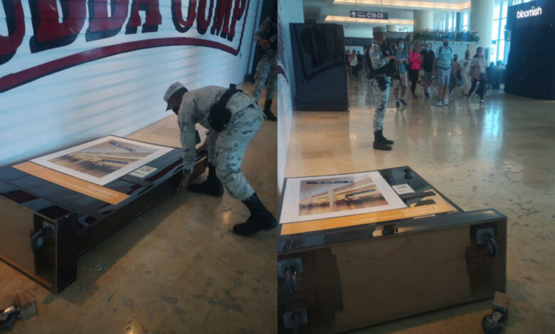 Por: Cortesía La caída de mamparas en el aeropuerto provocó el estruendo y ruidos semejantes a detonaciones en Cancún: GN