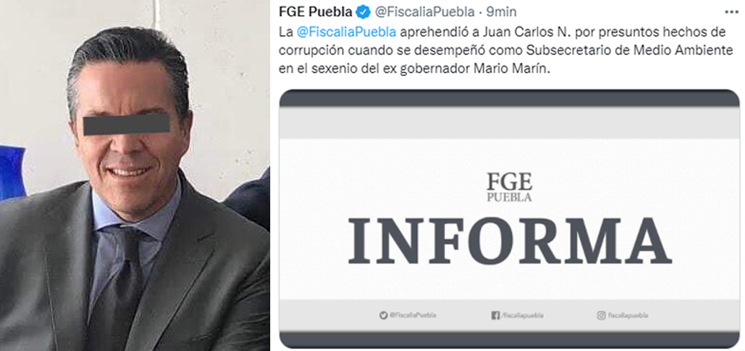 Por: Cortesía Fue detenido Juan Carlos 'N', extitular de Museos de Puebla y exfuncionario de Medio Ambiente