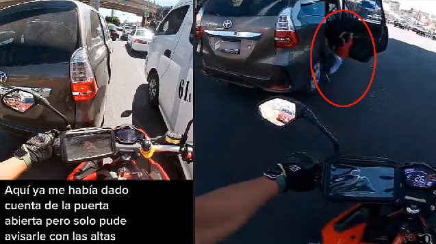 Por: Cortesía (VIDEO) Padres arrastran a su menor tras no percatarse que su vehículo llevaba una puerta abierta