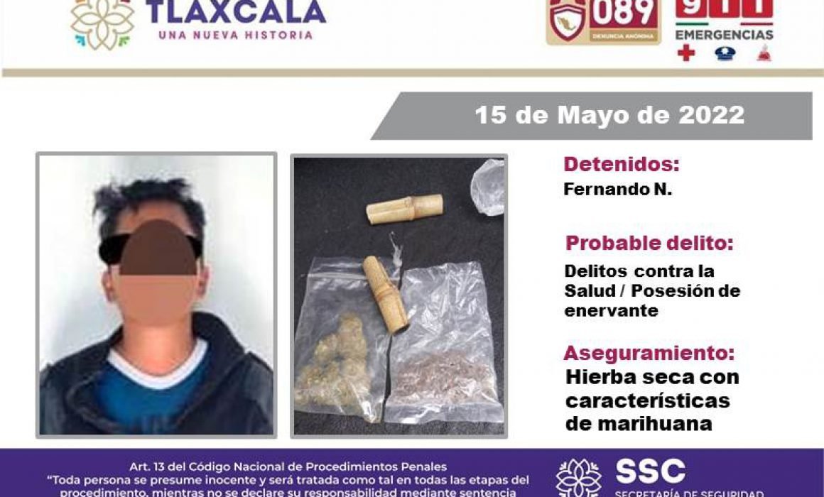 Aseguran a persona por posesión ilegal de enervantes