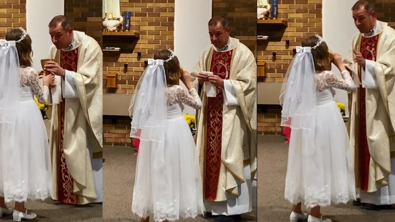 Por: Cortesía ¡La traía atrasada!, niña se bebe todo el vino durante su primera comunión y se hace viral