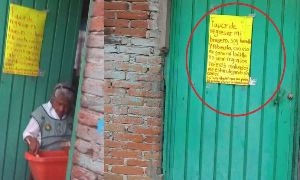 Por: Cortesía Le roban brasero a abuelita en calles de Puebla y dedica letrero a ladrones