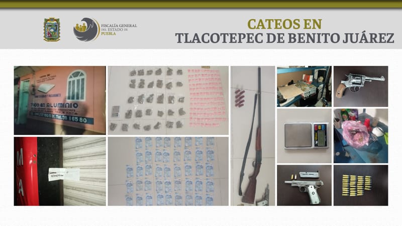 Por: Cortesía Durante cateo Fiscalía  incauta cartuchos, armas y drogas en Tlacotepec