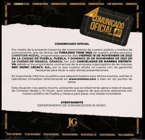 concerto christian nodal cancelado