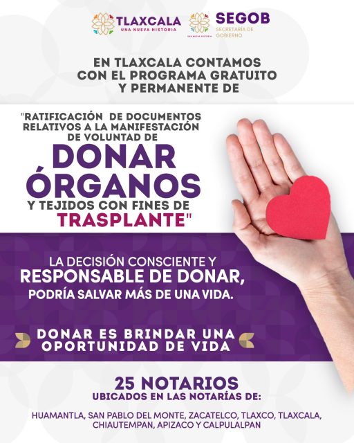 Continúa gobierno del estado con campaña de donación voluntaria de órganos y tejidos con fines de trasplante