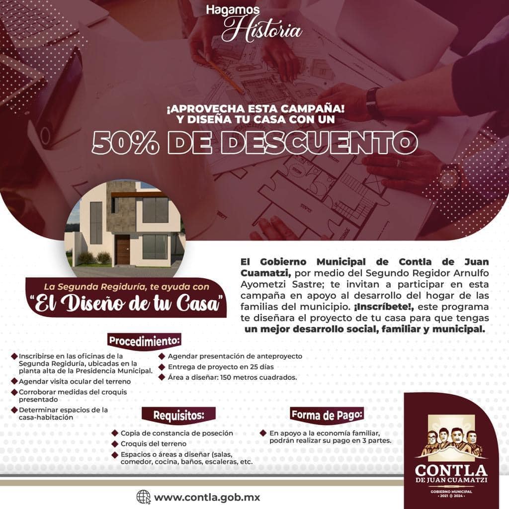Por: Cortesía Ayuntamiento de Contla lanza programa “Diseño de tu Casa al 50% de descuento”