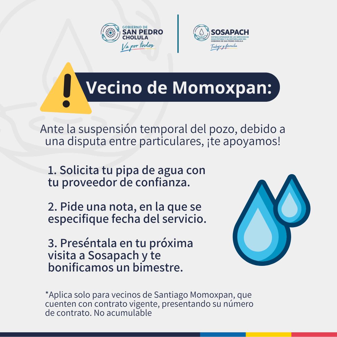 Por: Cortesía Lula Pineda Gobierno de Cholula y Sosapach apoyan a afectados por escasez de agua en Momoxpan