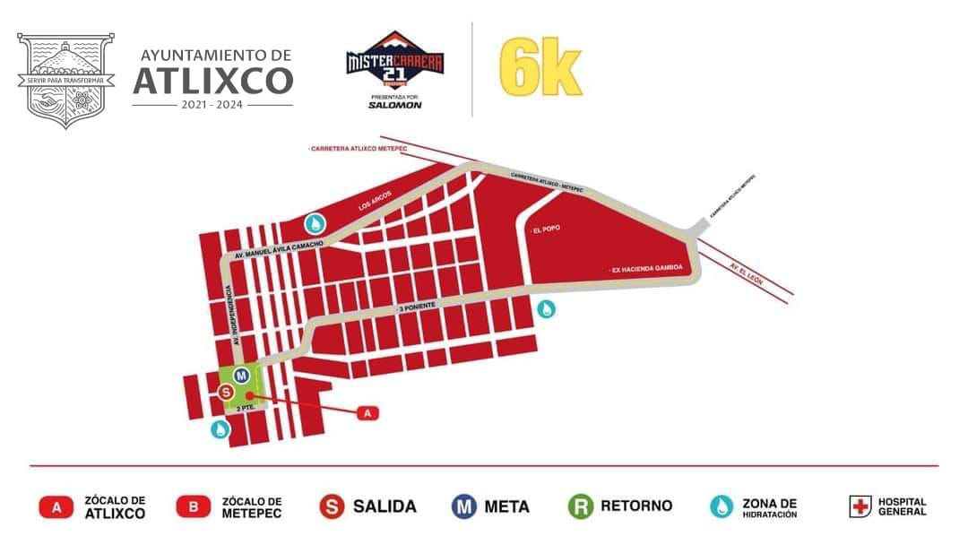Por: Cortesía Esta es la ruta de la “Míster Carrera” de 6 y 15 km que será este domingo en Atlixco