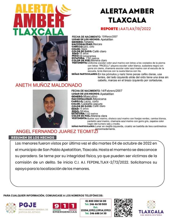 Por: Cortesía Desaparecen Dos Jóvenes De 15 Años En Apetatitlán