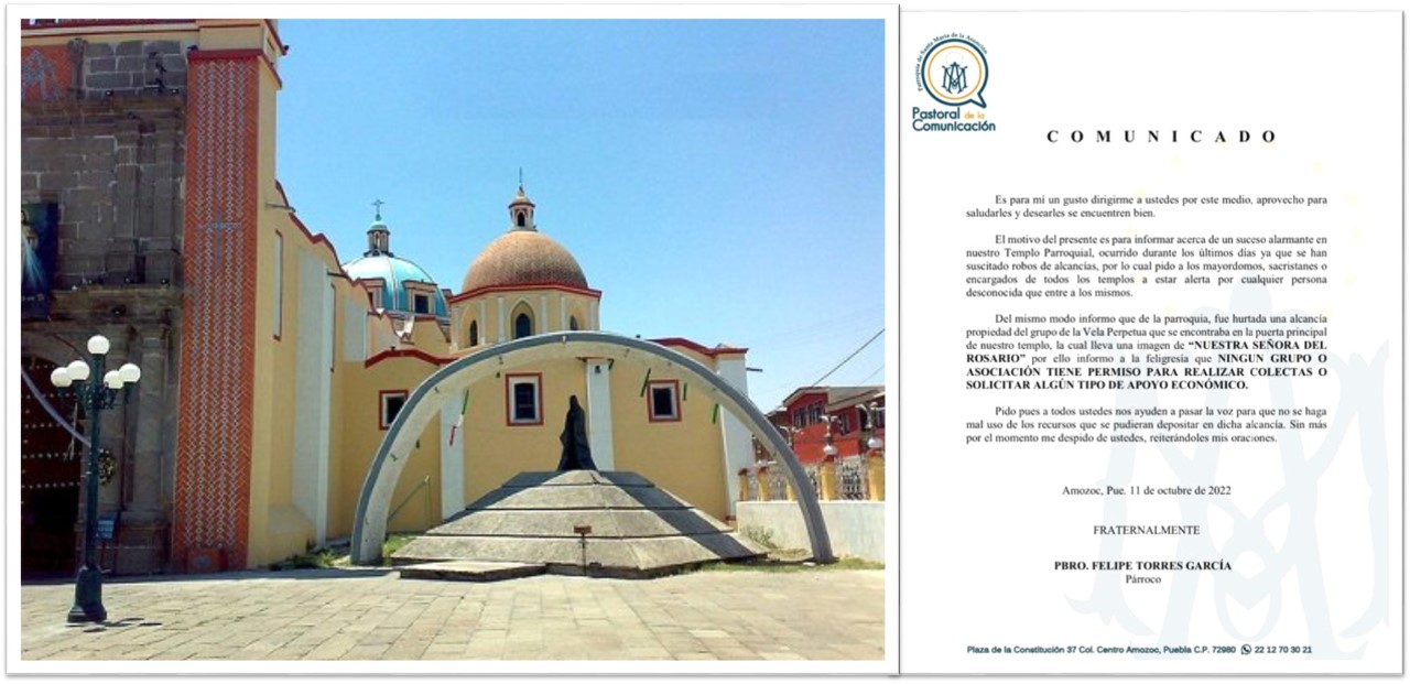 Por: Cortesía Alertan sobre el robo de alcancías en el templo de Amozoc