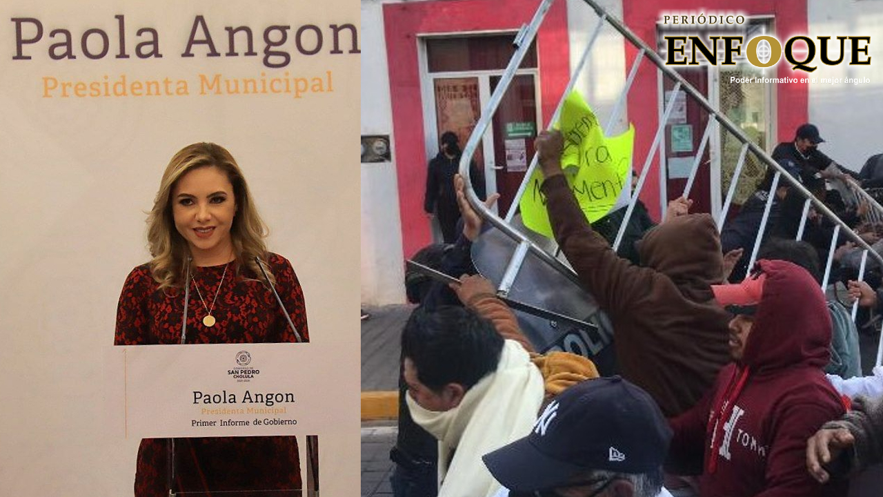 Por: Cortesía Manifestaciones y desmanes estuvieron presentes en San Pedro Cholula durante el informe de Paola Angon