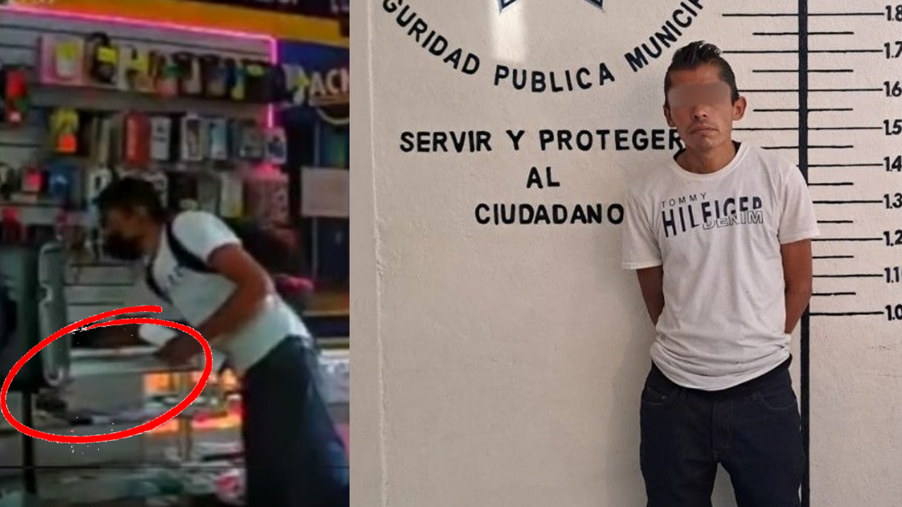 Por: Cortesía Comerciantes de San Pedro Cholula detuvieron a un presunto ladrón de celulares