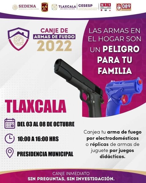 Segunda campaña de Canje de Armas de Fuego 2022 inició en la capital de Tlaxcala