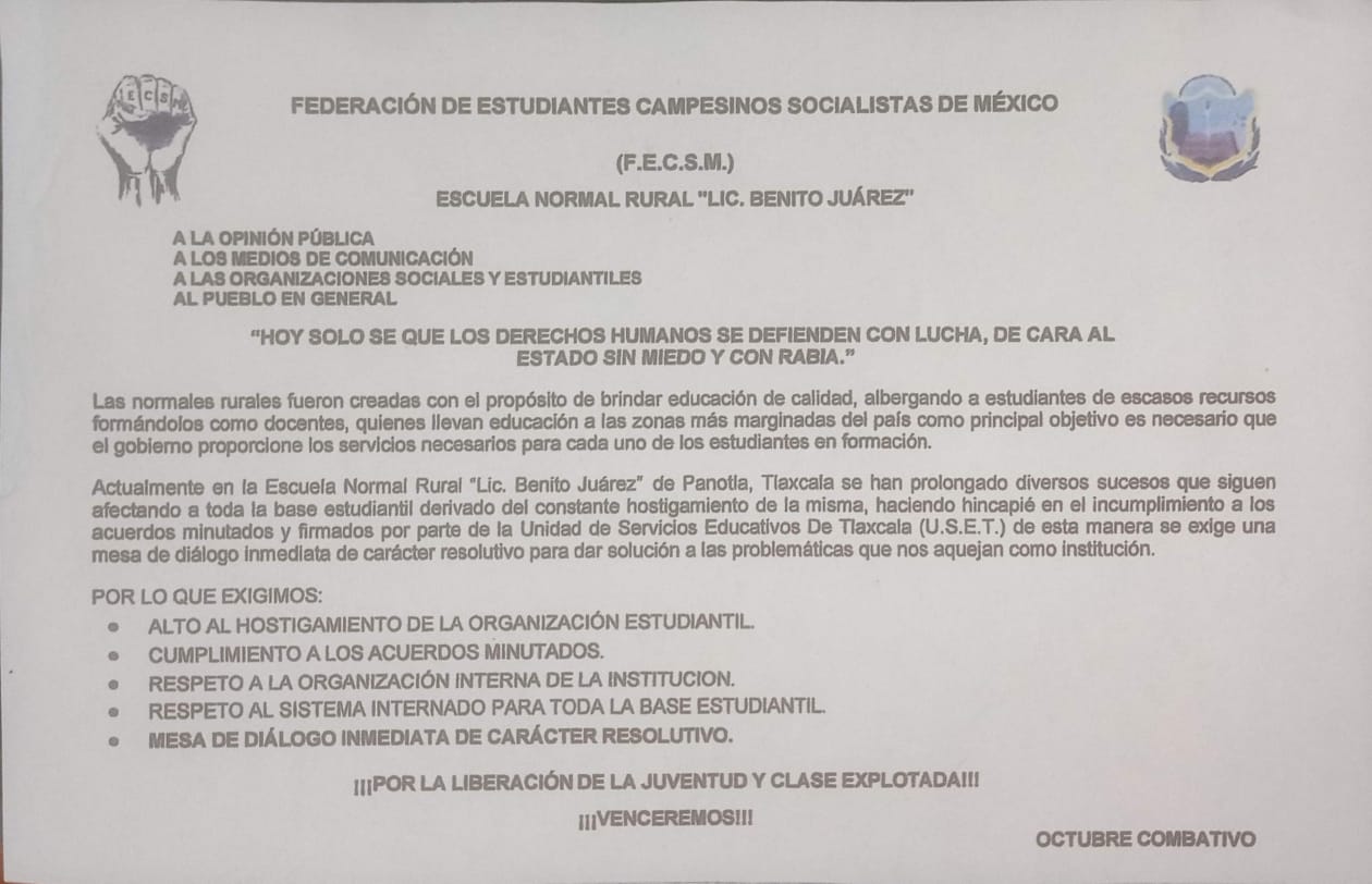 Piden normalistas cumplimiento a pliego petitorio: acusan hostigamiento