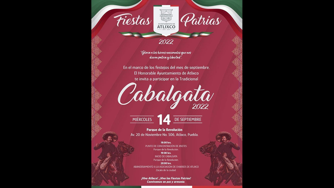 Por: Cortesía Atlixco emite recomendaciones para disfrutar de la tradicional cabalgata; este será el recorrido