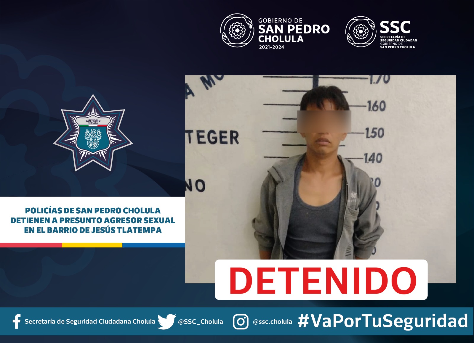 Policías de San Pedro Cholula detienen a presunto agresor sexual en el barrio de Jesús Tlatempa