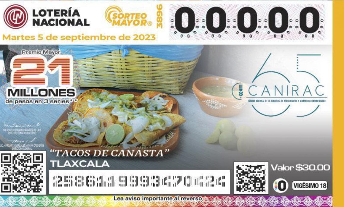 Tacos de canasta, imagen de la lotería nacional del sorteo del 5 de septiembre