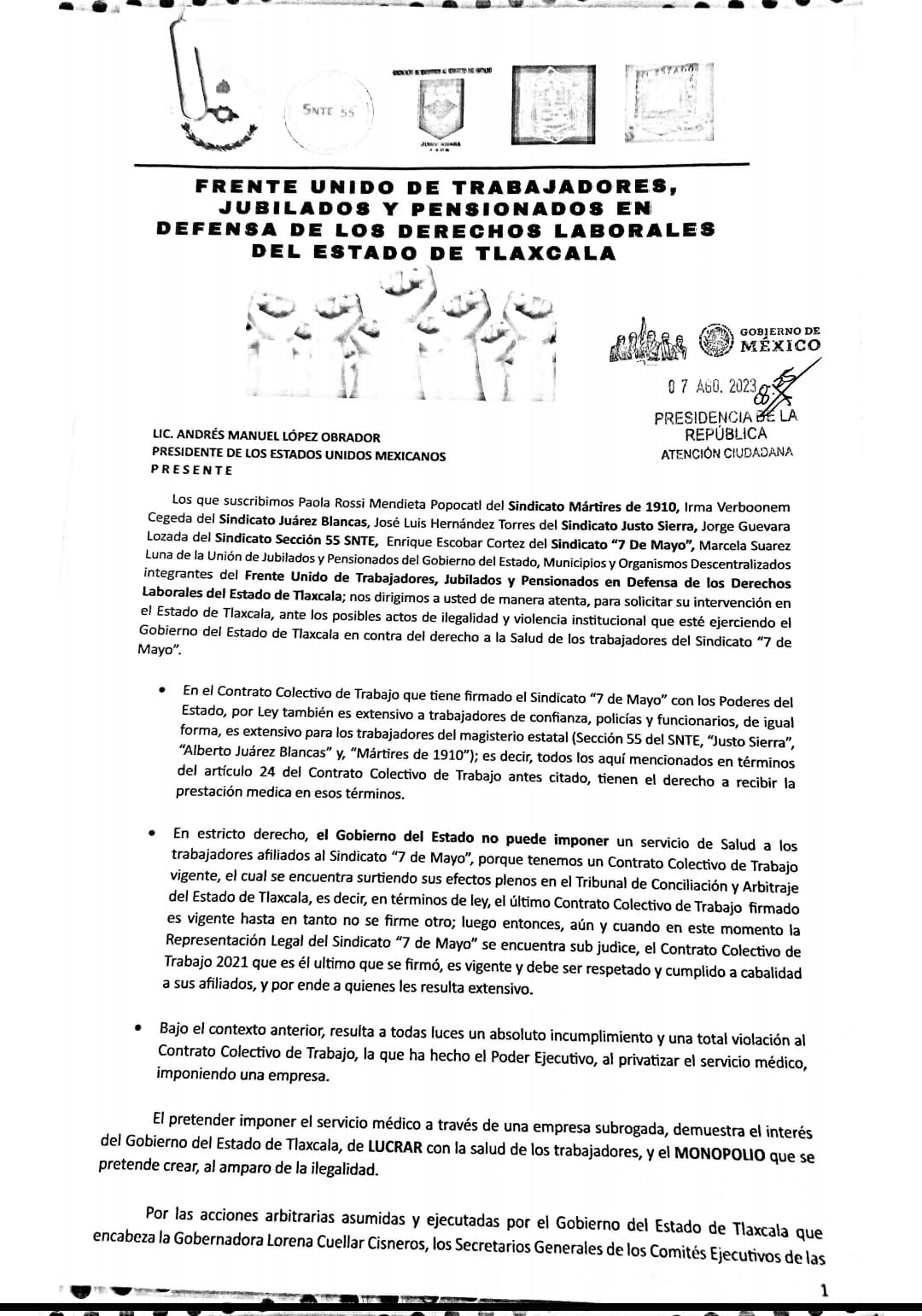 Sindicatos acuden a mañanera en búsqueda de solución a conflicto