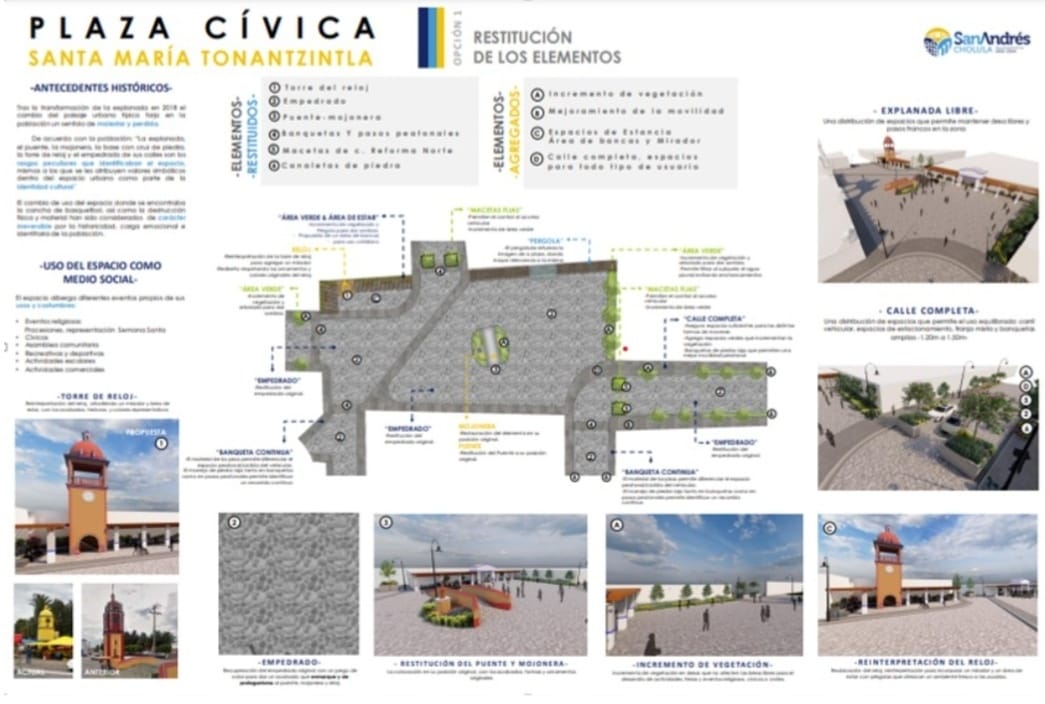 Tonantzintla retoma trabajos de rehabilitación en su plaza principal tras acuerdo, ayuntamiento e INAH