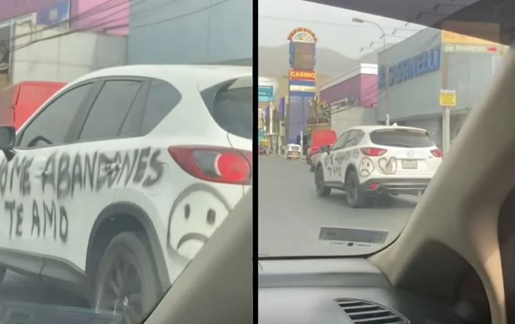 "No me abandones, te amo": Mujer grafitea camioneta de su pareja para que no terminen (Vídeo)