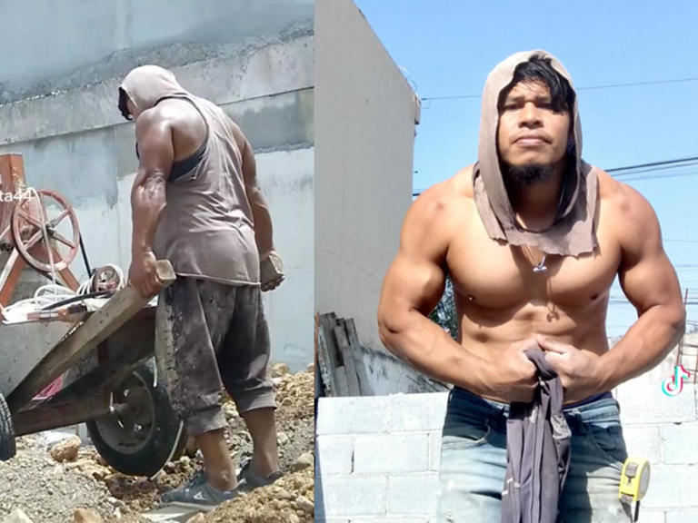 Por: Cortesía Albañil presume su musculatura conseguida a base de pizzas, coquitas y botes de mezcla (Vídeo)