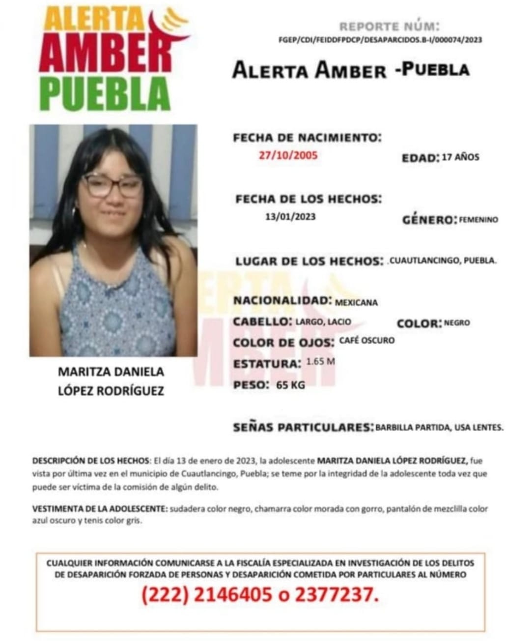 Desaparece adolescente en Cuautlancingo desde el 13 de enero