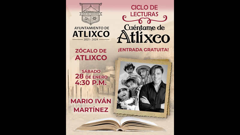 Por: Cortesía Ariadna Ayala anuncia ciclo de lectura "Cuéntame de Atlixco" con la presencia del actor Mario Iván Martínez en Atlixco