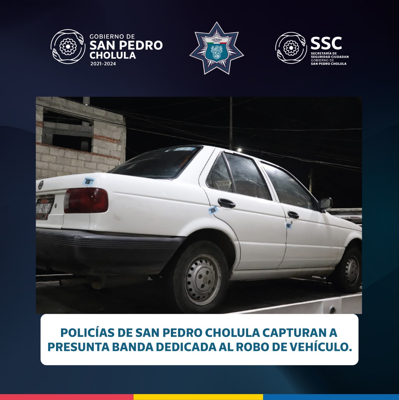 Policías de San Pedro Cholula capturan a presunta banda dedicada al robo de vehículo