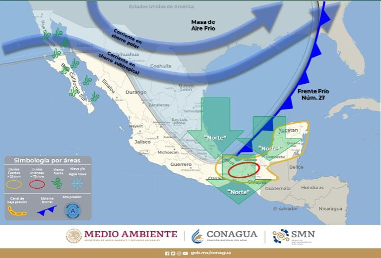 Por: Cortesía Actualiza SMN estimaciones sobre frente frío 27, Tlaxcala seguirá afectada