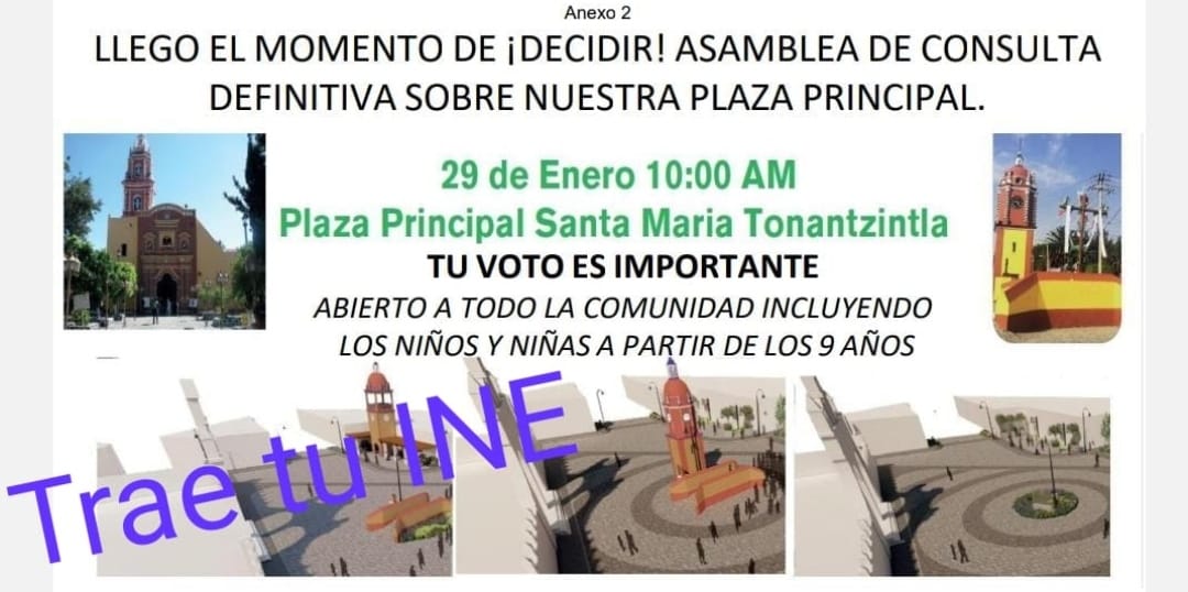 En Asamblea Consultiva Indígena de Tonantzintla para reparación de la plaza principal participan 250 ciudadanos