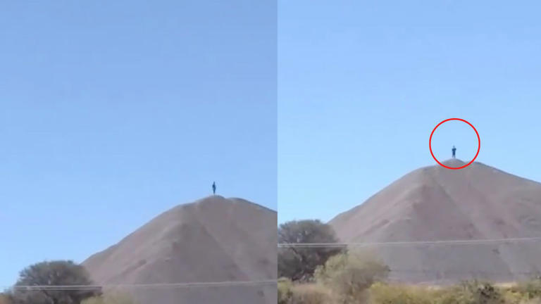 Por: Cortesía Usuario de redes graba a un presunto "gigante" en lo alto de una montaña en México