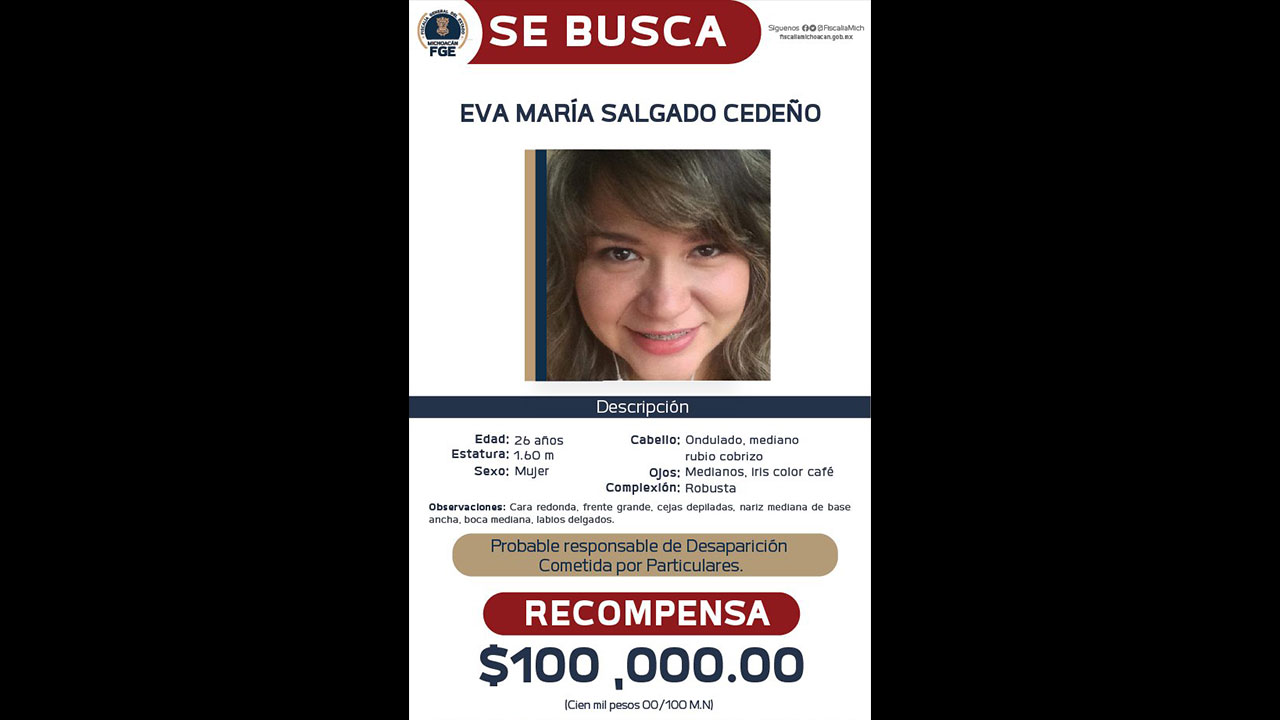 Por: Cortesía Presunta homicida de Oliver Valle había publicado "nací para ser libre no asesinada"; Fiscalía de Michoacán ofrece recompensa por su paradero