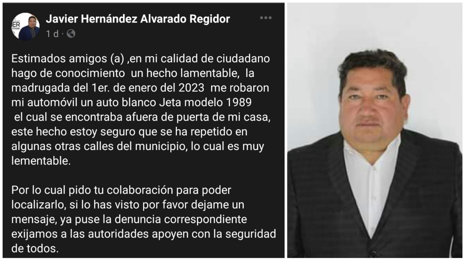 Regidor de Zacatelco es víctima de robo de su vehículo