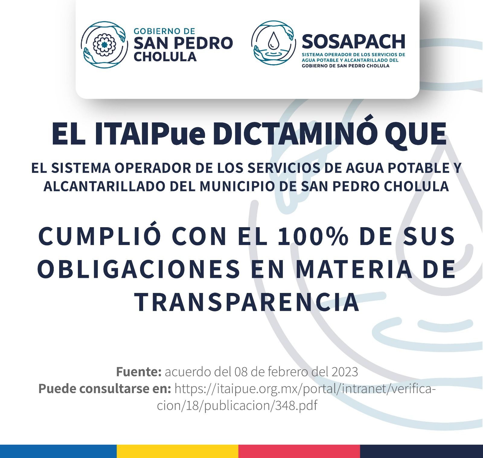 Cumplió Sosapach con el 100% de sus obligaciones en transparencia: ITAIPue
