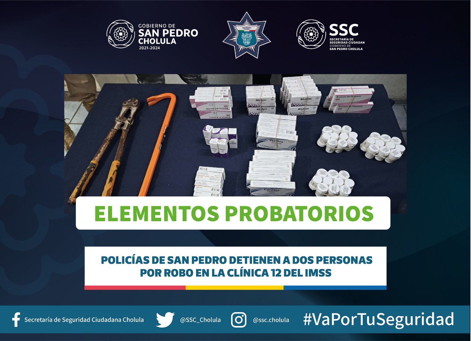 Comunicado oficial Policías de San Pedro detienen a dos personas por robo en la clínica 12 del IMSS