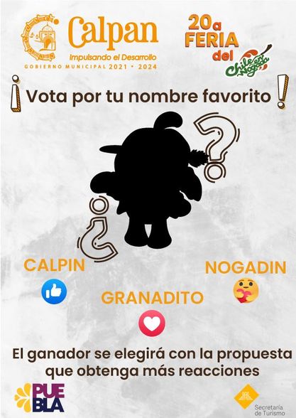 Buscan nombre de mascota oficial de la 20va. “Feria del Chile en Nogada Calpan 2023”
