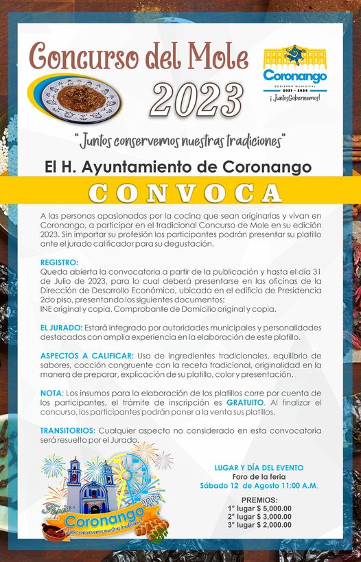 Por: Cortesía Lula Pineda Coronango convoca a participar en el “Concurso de Mole 2023”