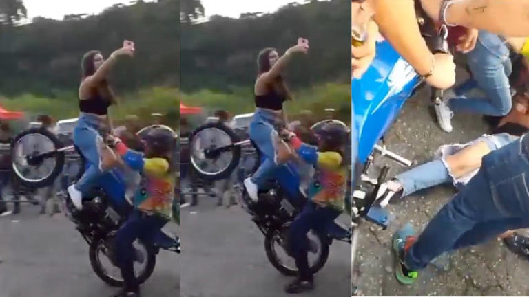 Por: Cortesía Mujer cae y convulsiona tras intentar intrépida acrobacia durante rodada de motocicletas (Vídeo)